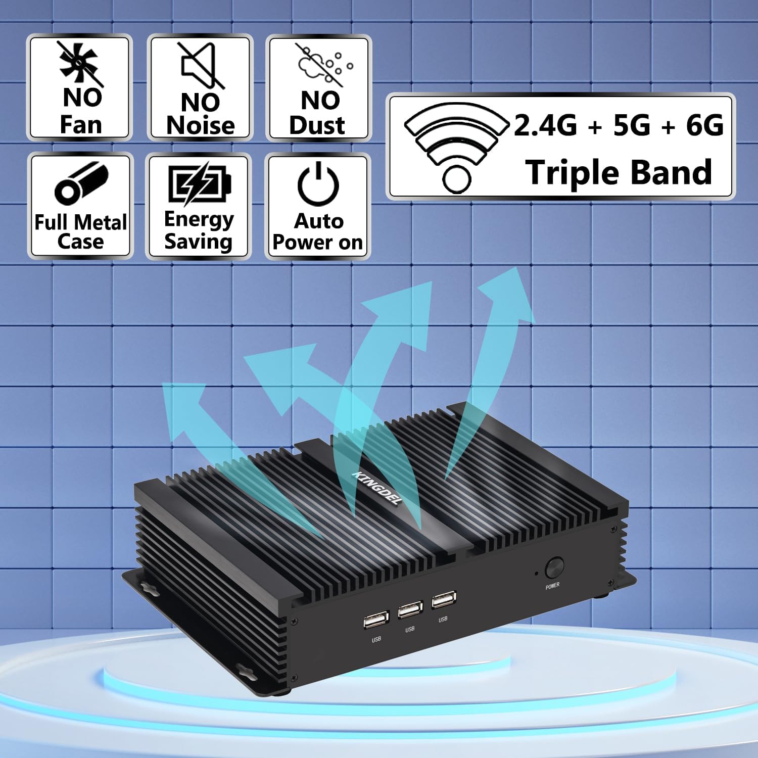 KINGDEL Powerful Fanless Mini PC with i7 12th Gen. 10 Cores 4.7Ghz CPU, 16GB 3200MHz RAM, 1TB NVMe SSD, Gigabit Ethernet, 4K: 4096x2304@60Hz, WiFi 6E+BT 5.3, Silent Working