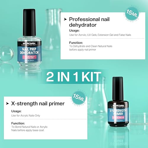 Miniatura 3 de Morovan Preparación de uñas deshidrata e imprimación X-strong, sin quemaduras y deshidratador de uñas no ácido para polvo acrílico, secado rápido,