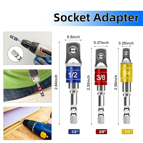 Miniatura 10 de Juego de 26 extensiones de brocas flexibles con 2 extensiones de broca de ángulo de 105, adaptador universal de enchufe de 12 38 14 pulgadas,