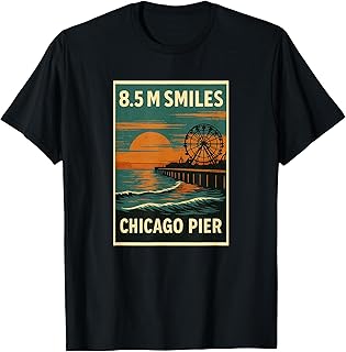 Chicago Pier Sunset Shirt Vintage Lakefront Ferris Wheel T-Shirt