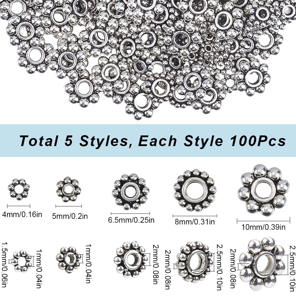 SOFPLATE 1 Box 500pcs Tibetan Silver Spacer Beads Silver Daisy Spacer Beads Small Assorted Metal Snowflake Flowers Bead Bulk for Jewelry Making Earrings Christmas Bracelets Supplies Diy Crafts - Image 2