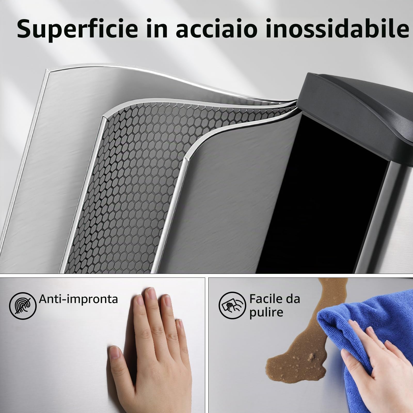 LIFERUN Pattumiera a 3 scomparti, 3 x 8 l, sistema di raccolta differenziata della spazzatura da 24 litri, piccola pattumiera a pedale in acciaio inox con coperchio, 3 secchi interni rimovibili