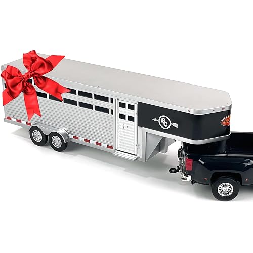 Big Country Toys - Sundowner Horse Trailer with Gooseneck Trailer Hitch for Farm Toys & Toy Trucks with Working Rear and Side Doors 1:20 Scale