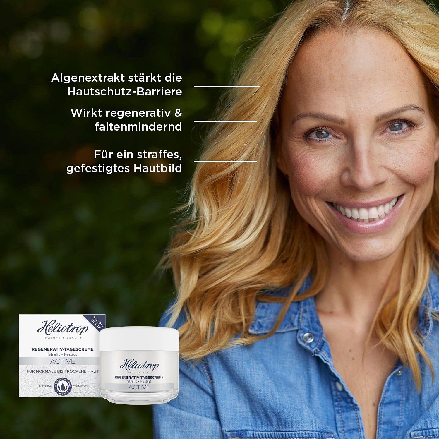 Heliotrop Feuchtigkeitsspendende Tagespflege für normale bis trockene Haut, Gesichtspflege mit Algenextrakt, Vitamin C und Rizinusöl, Active Regenerativ Tagescreme, 1 x 50 ml