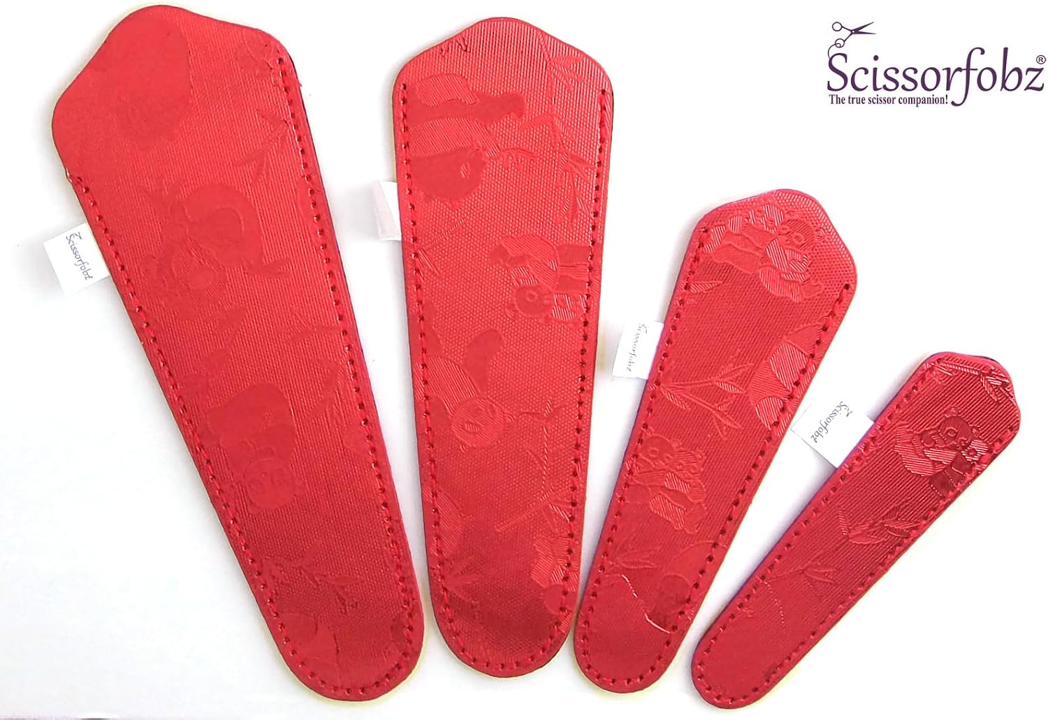 Designer Scissors Sheaths Shears Protective Covers-4 pcs Assorted Size Value Pack - Metallic Shiny Red Cute Panda Design-#4-308 image 2