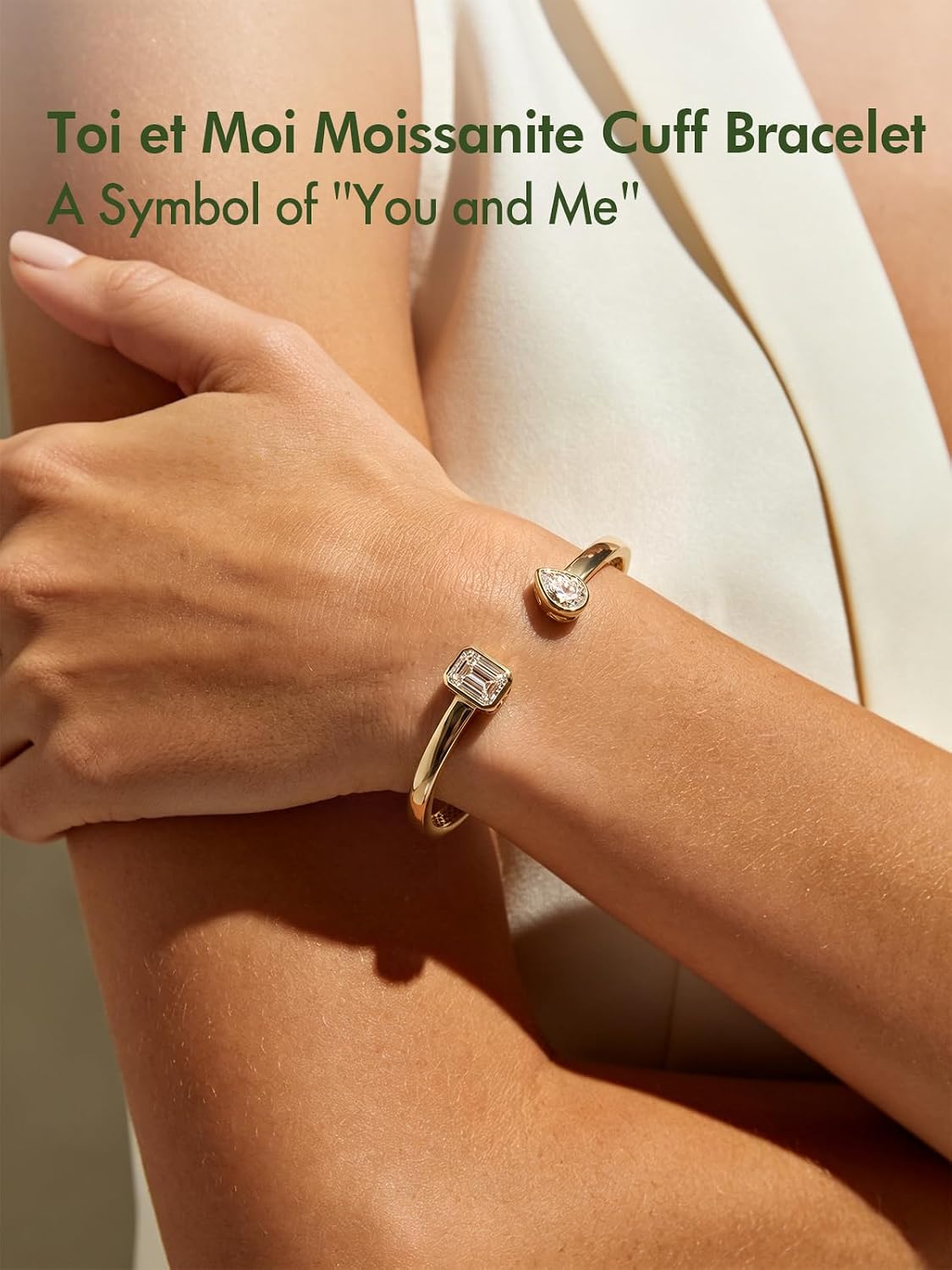 3.25 CTTW Moissanite Gold Cuff Bracelets for Women, Emerald & Pear Cut
