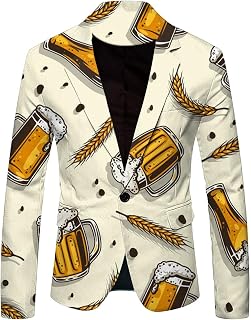 Caxndycing Oktoberfest - Chaqueta para hombre con estampado de burbujas de cerveza, chaqueta de algodón, cómoda, informal, ajustada, con botones