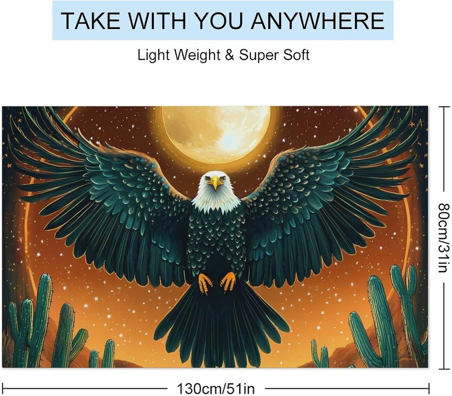 Ea-gles Sun and Desert Oversized Beach Towel Soft Absorbent Pool Bath Swim Towels for Adults Travel Vacation Gifts 130x80cm