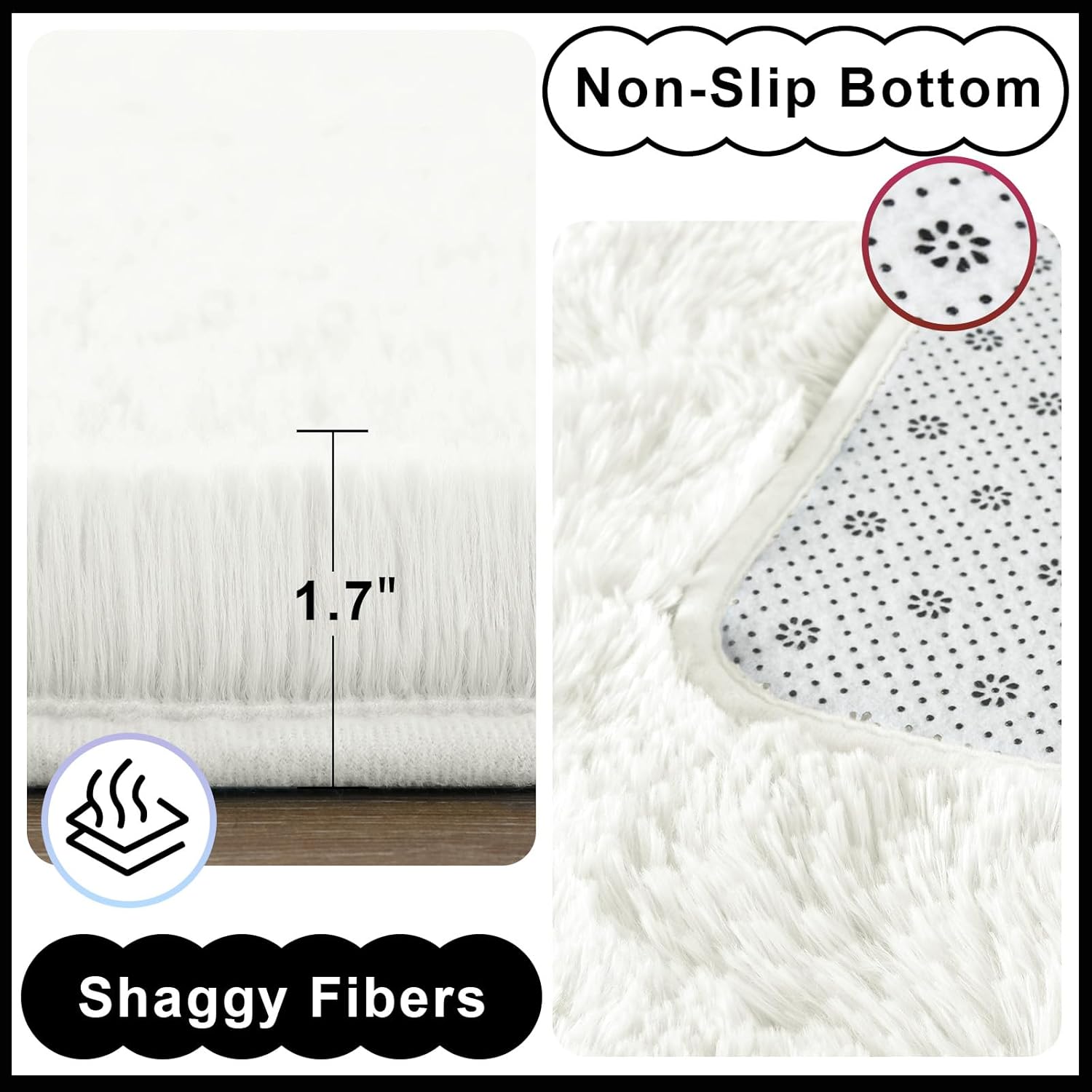 Ompaa Ultra Soft Fluffy Bedroom Rugs Memory Foam Carpet, Ivory 8x10 Feet Large Area Rugs, Shaggy Living Room Rug Fuzzy Accent Carpets for Kids Girls Rooms, Modern Apartment Dorm Indoor Home Decor