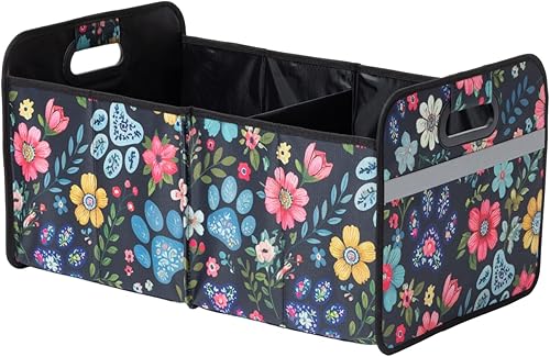 Paws - Organizador plegable para maletero de automóvil con asas, base antideslizante, bolsa de viaje para SUV y camión (diseño floral de pawscape)