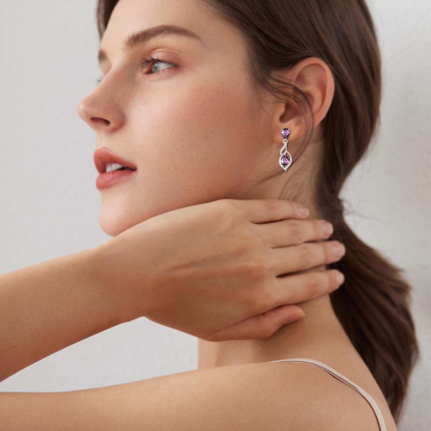 FANCIME Gift for Women Birthstone Earrings for Her Teardrop Birthstone Earrings S925 Sterling Silver infinity Love Birthday Gifts for Mom Women - Image 4