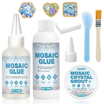 JAOJAO Mosaic Kit, Mosaic Grout, Glue and Seam Sealant Agent | Waterproof, Strong Adhesive, Long-Lasting Protection for Bathroom Kitchen All Tiles Surfaces Home Decoration DIY Art Projects