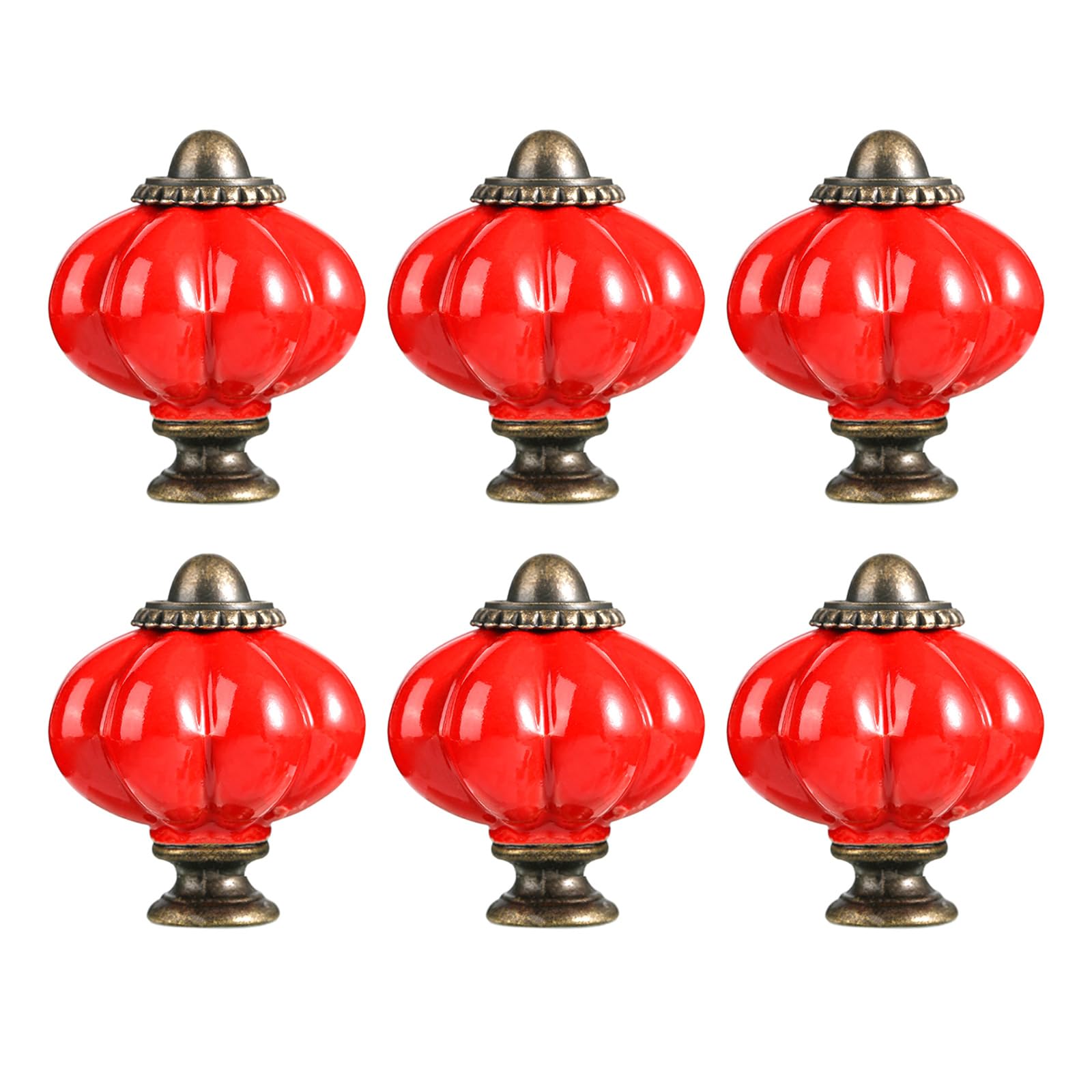 Nvoqilin Red 6Pcs Ceramic Pumpkin Cabinet Knobs, Kitchen Drawer Pulls Handles For Wardrobe Cupboard Furniture Hardware Ceramic Pumpkin Cabinet Handle
