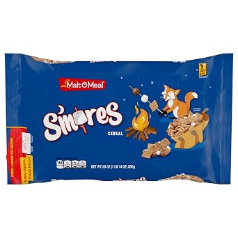 Malt-O-Meal Smores Breakfast Cereal with Honey Graham Squares, Chocolatey Puffs and Marshmallow Bits, Large Size for Family, 30 oz Bag