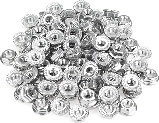 HELIFOUNER 100 Pieces 1/4”-20 Flange Nuts, Serrated Flange Hex Lock Nuts Assortment Kit, 304 Stainless Steel (18-8), Bright Finish, Coarse Thread