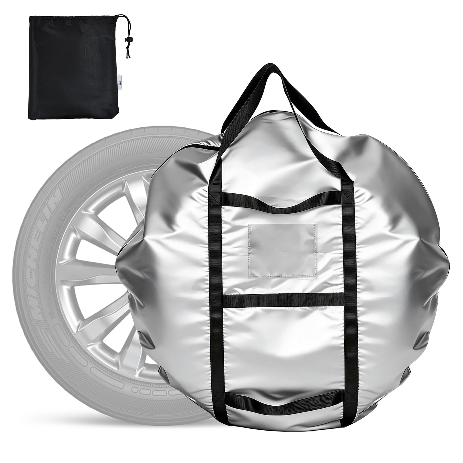 タイヤカバー 防水 厚手500D 屋外 タイヤ保管 タイヤ収納 厚手 ハンドル付き 劣化 UVカット タイヤ保管カバグ 雨雪対応 耐久 タイヤキャリーバッグ 普通自動車 SUV 収納袋付き シルバー LL 4枚セット BD-KB13LL4