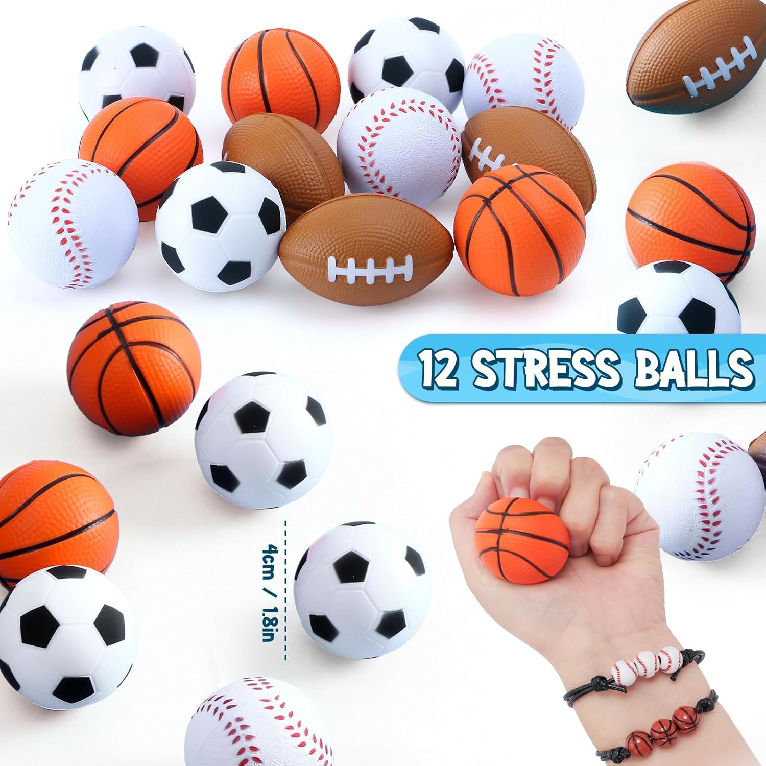 132PCS Sports Party Favors Set Baseball Soccer Basketball Football Birthday Supplies Straws Stress Ball Goodie Bags Stuffers Boys Kids Gift Prize Stickers Keychain Tattoo Badge Sports Party Supplies