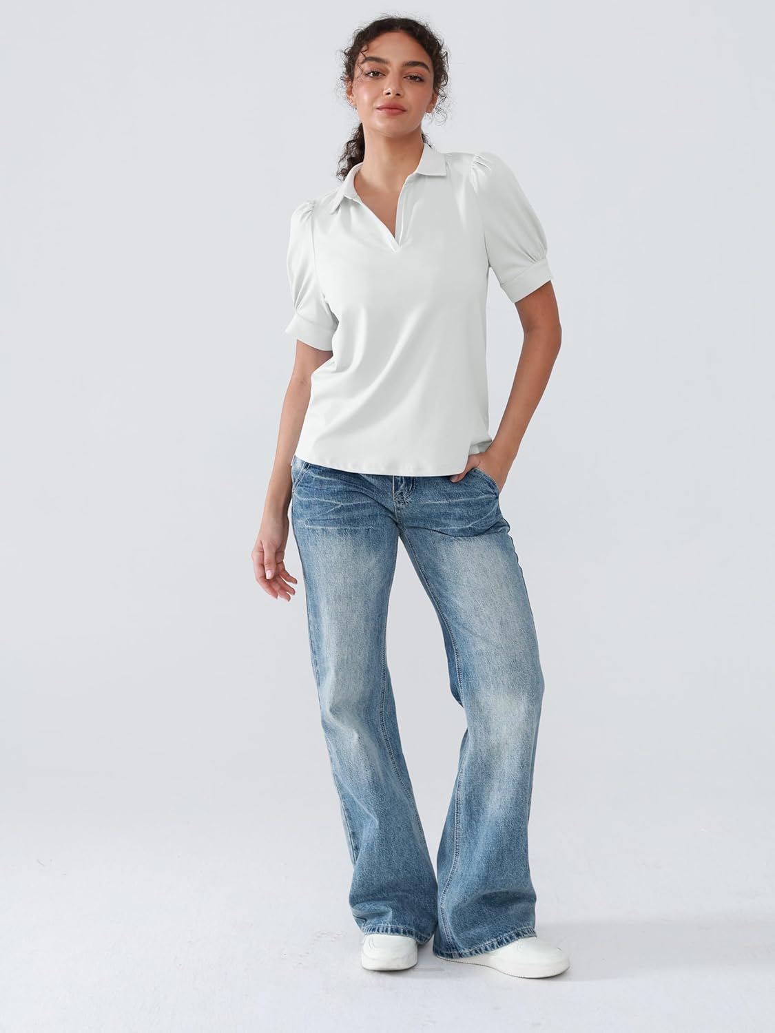 Womens Golf Polo Shirts Short Sleeve V Neck Collared Shirts Tennis Work Athletic Golf Tops