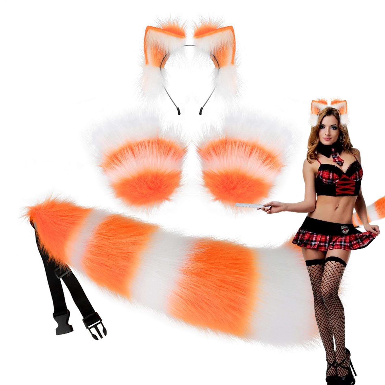 Set de Orejas y Cola de Lobo Diadema de Disfraz, Guantes de Patas y Cola
