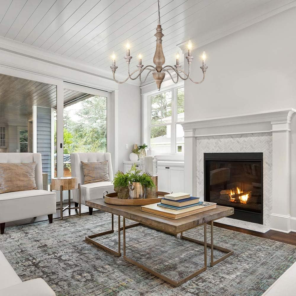 6 Light French Country Chandelier for Dining Room, Farmhouse Chandeliers for Living Room, Bedroom, 29.5” Dia
