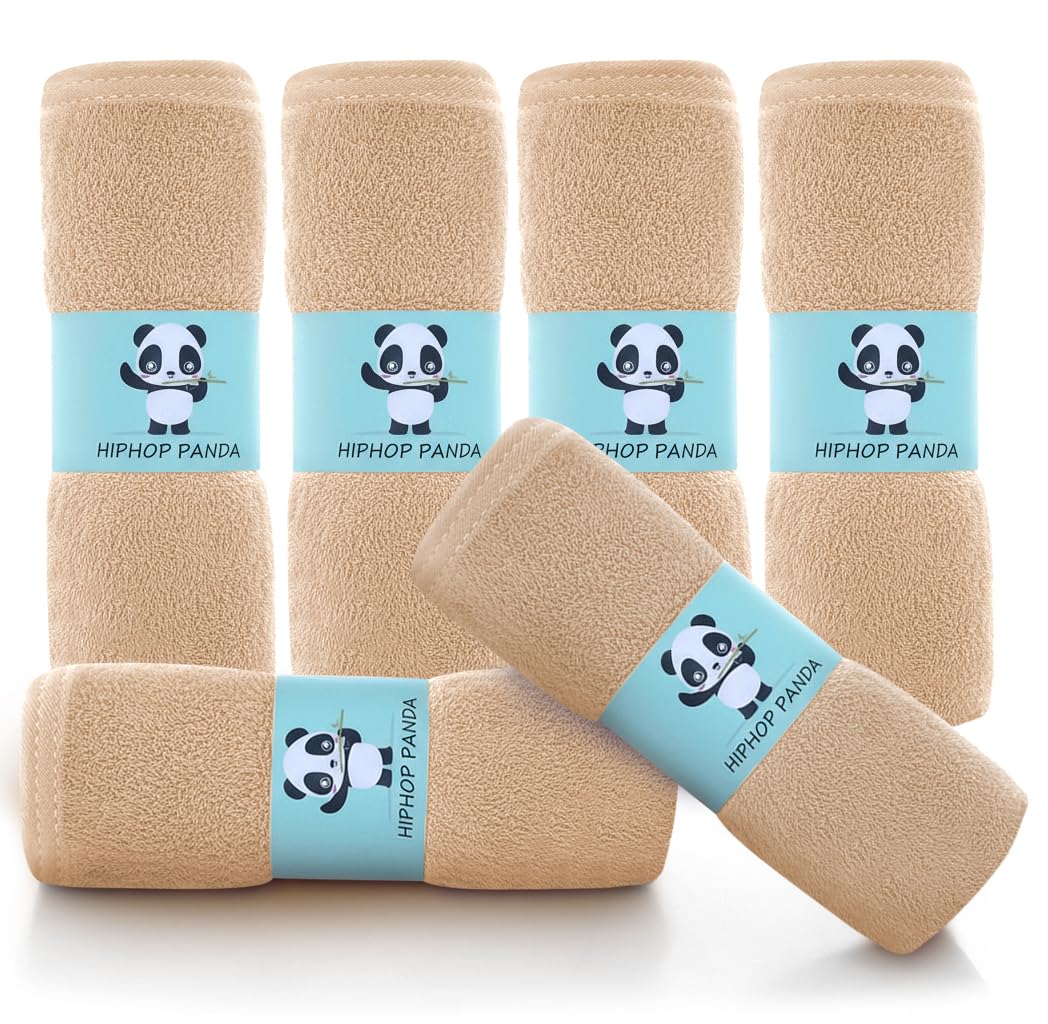 HIPHOP PANDA Baby Wash Clothes, Rayon Made from Bamboo - 2 Layer Ultra Soft Absorbent Washcloths for Boy - Newborn Face Towel - Makeup Remove Washcloths for Delicate Skin - (Brown, 6 Pack)