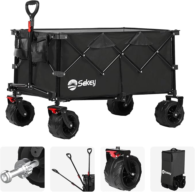 Sekey Collapsible Folding Wagon Cart with Brake, Large
