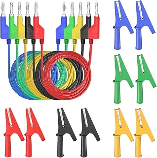 4mm Stackable Banana to Banana Plug Test Leads with 10PCS Full Insulated Copper Alligator Crocodile Clips for Multimeter Electrical Testing 5 Colors