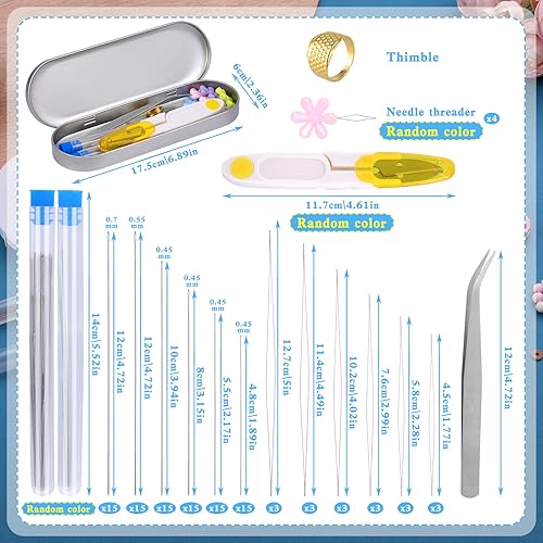 Miniatura 2 de Juego de 118 agujas de cuentas, agujas de cuentas de semillas, 90 agujas largas y rectas para cuentas, 18 agujas de cuentas de ojo grande con