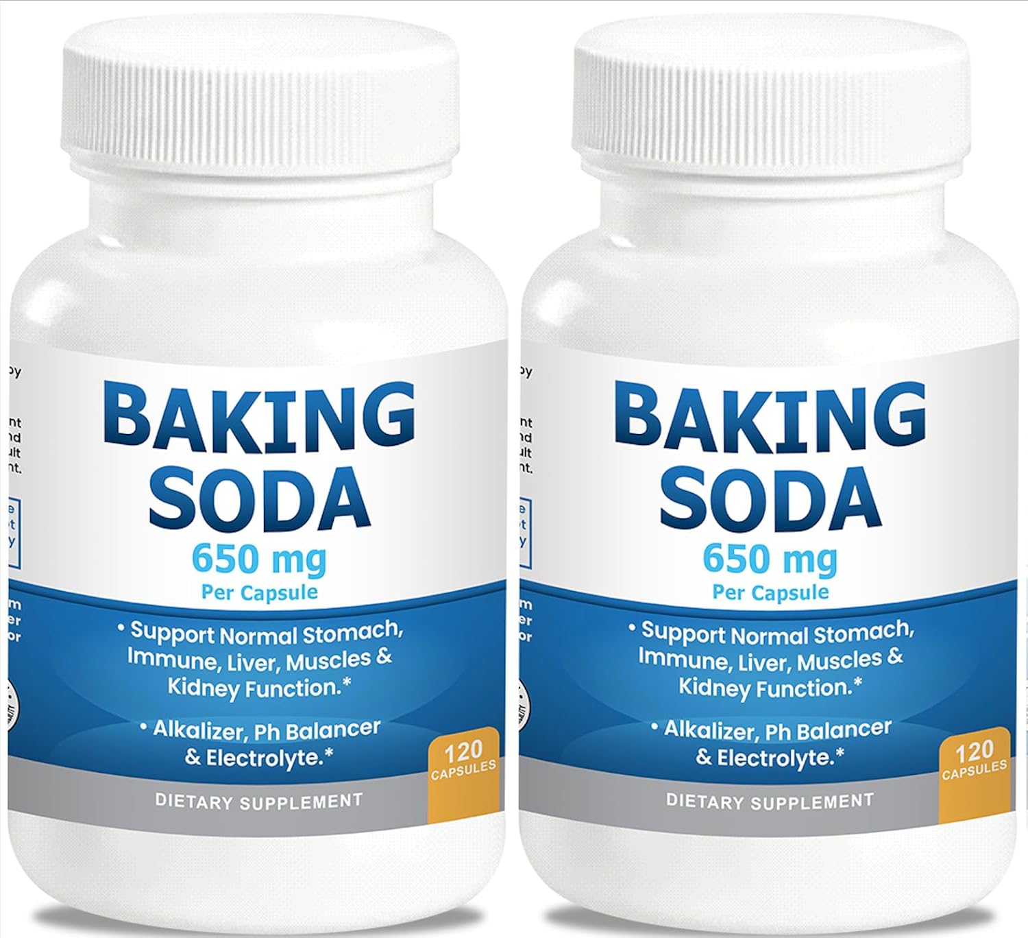 Natural Baking Soda Capsules - 650mg Baking Soda Tablets for Kidney & Stomach Acid - Sodium Bicarbonate Pills, Bicarbonate of Soda, Bicarbonato de Sodio para Tomar, Sodium Bicarbonate 650 mg 2-Pack