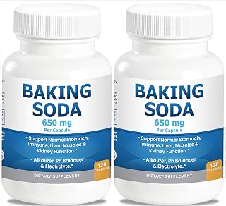 Natural Baking Soda Capsules - 650mg Baking Soda Tablets for Kidney & Stomach Acid - Sodium Bicarbonate Pills, Bicarbonate of Soda, Bicarbonato de Sodio para Tomar, Sodium Bicarbonate 650 mg 2-Pack
