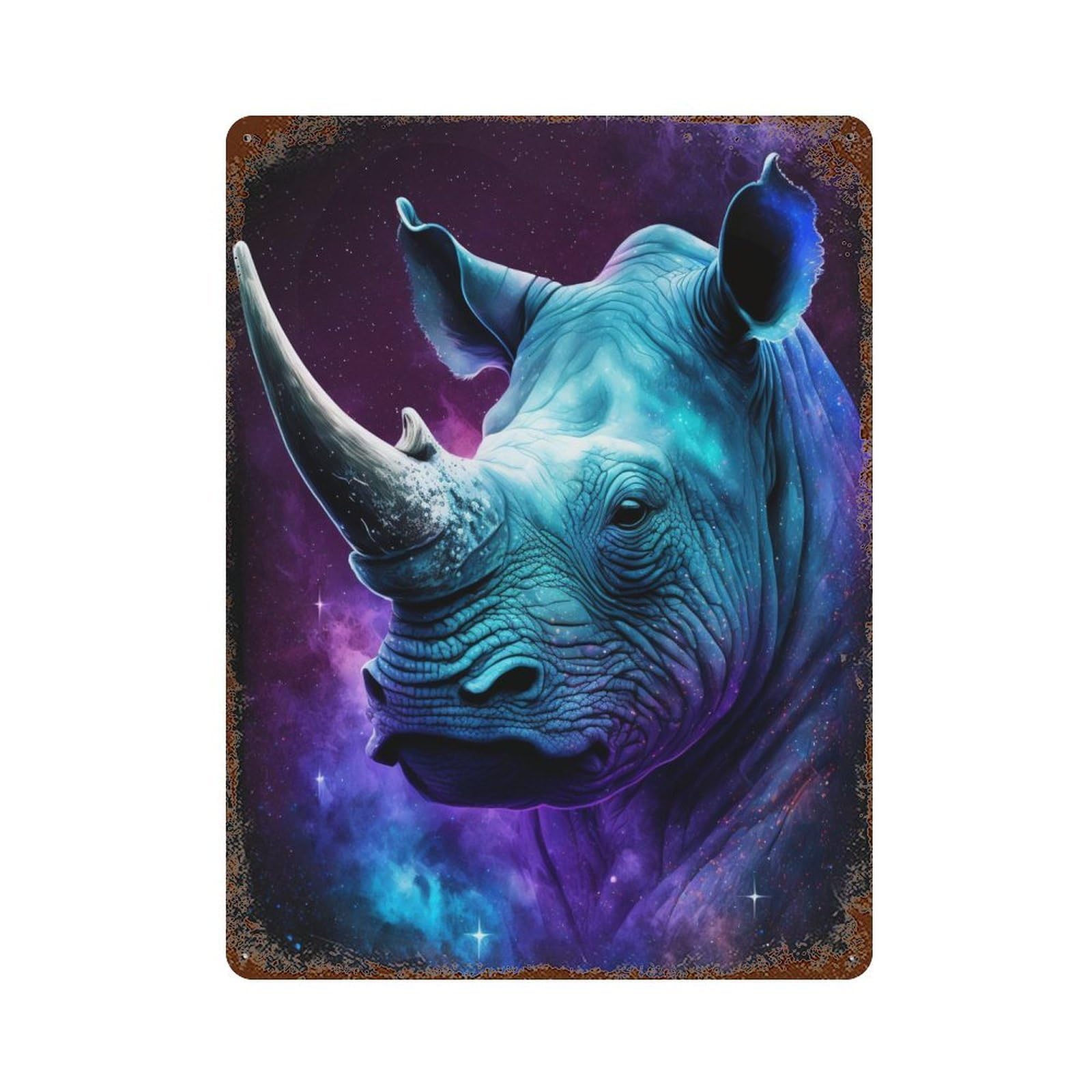 Galactic Rhino Portrait -3 Aged Metal Wall Plaque 15.7"x11.8", for Shed, Workshop And Garage Wall Decor, Old School Wall Decor