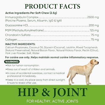 Hip and Joint Supplement for Dogs,Joint Support Supplement,with Glucosamine, Chondroitin, MSM, Promoting Joint Health and Mobility,Plasma Powered Chews for Joint Health,For All Breeds and Sizes 200pcs