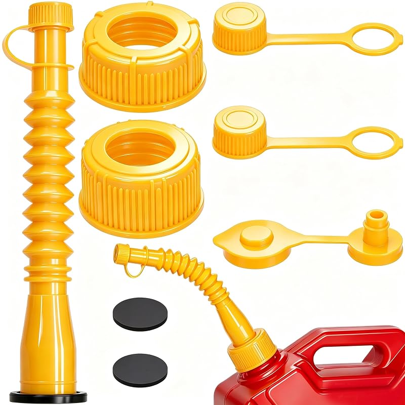 Kit de Bico e Respiro para Galão de Combustível MEAJOO Amarelo, com Tampas de Rosca e Juntas, 8 Peças