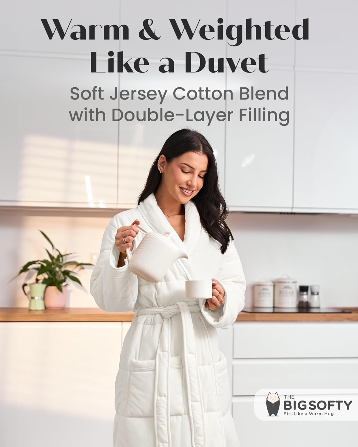 The Big Softy Quilted Luxury Robe For Women - Padded Hotel Spa Duvet Bathrobe - Jersey Cotton Long Length Weighted Bath Robe