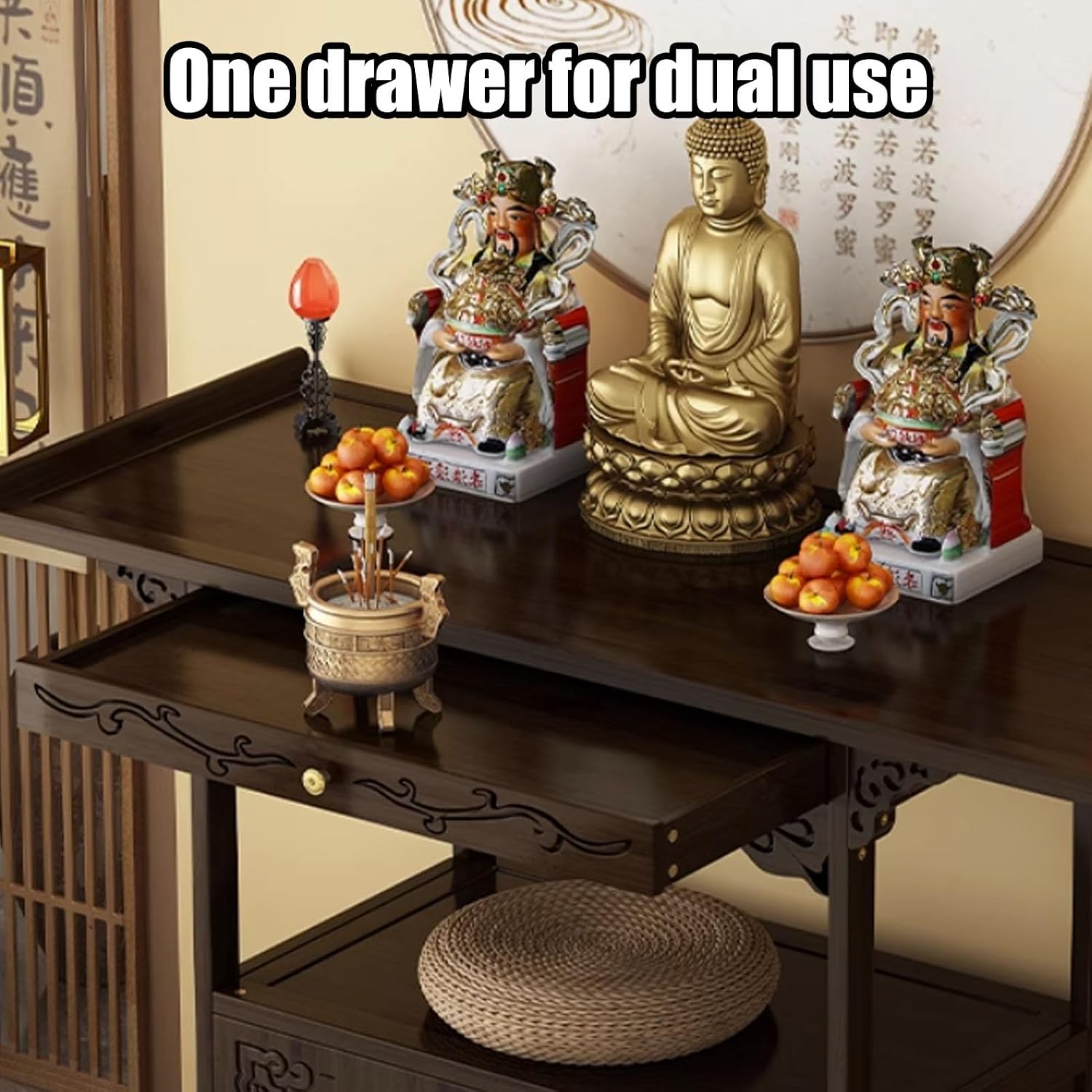 Shrine Altar Table, Altar Cabinet, Bamboo Meditation Altar Table, Personal Buddha Niche with Storage, Chinese Cabinet Pedestal Offering Table(50x40x100cm/19.6x15.7x39.3'')