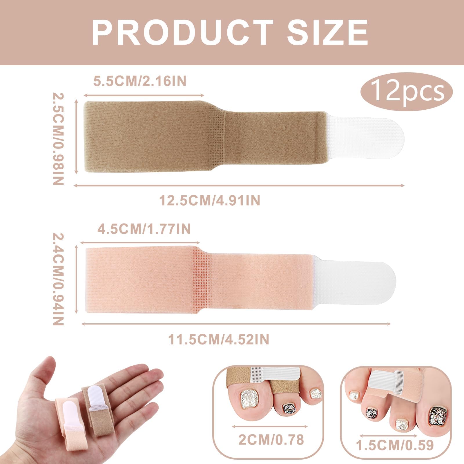 12 Pack Fabric Hammer Toe Corrector Toe Straightener, Reusable Broken Toe Protectors Buddy Taped Wraps - Image 2