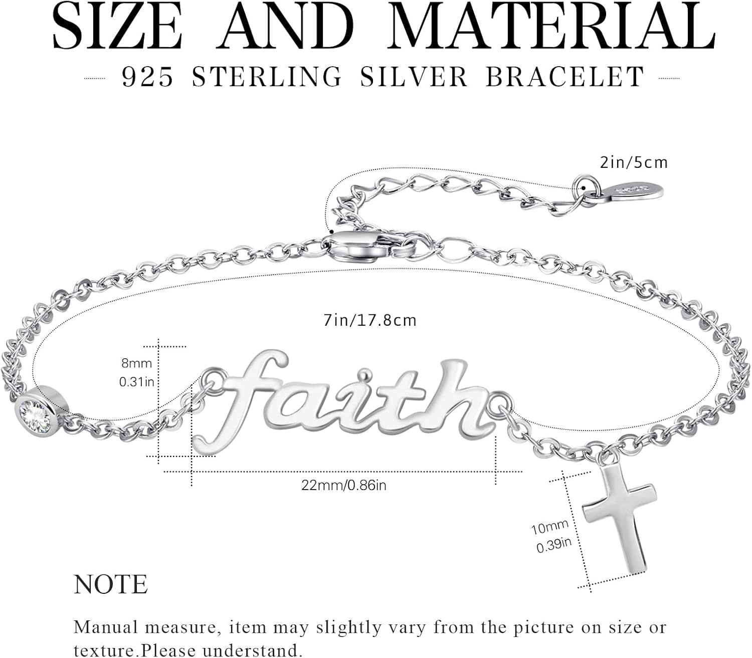 faith Bracelet,S925 Sterling Silver Faith Cross Double Layer Bracelets Christian Jewelry for Women