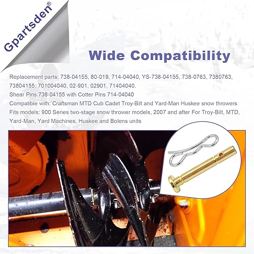 Miniatura 3 de Goognice Gpartsden 738-04155 y 714-04040 Pasadores de cizalla para MTD 2007 y After Snow Blowers (10 unidades)
