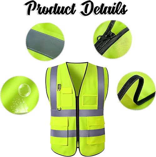 Miniatura 6 de Chalecos de seguridad personalizados, chaleco reflectante con bolsillos, logotipo personalizado, alta visibilidad, ropa de trabajo protectora para