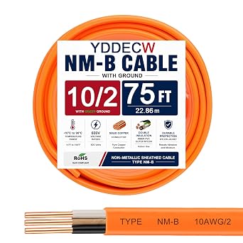 10/3 NM-B Wire with Ground - 75FT 10 Gauge Non-Metallic Sheathed Cable Pure Copper 10 AWG 3 Conductor Residential Indoor Wire for Outlets, Switches and Other Loads etc.