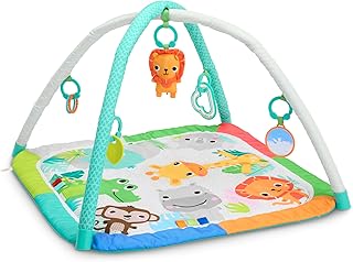 Bright Starts Wild Wiggles Jungle Jubilee Foldaway Activity Gym for Ages Newborn & Up, Unisex Safari Theme with Space Saving Design, 5 Toys Included