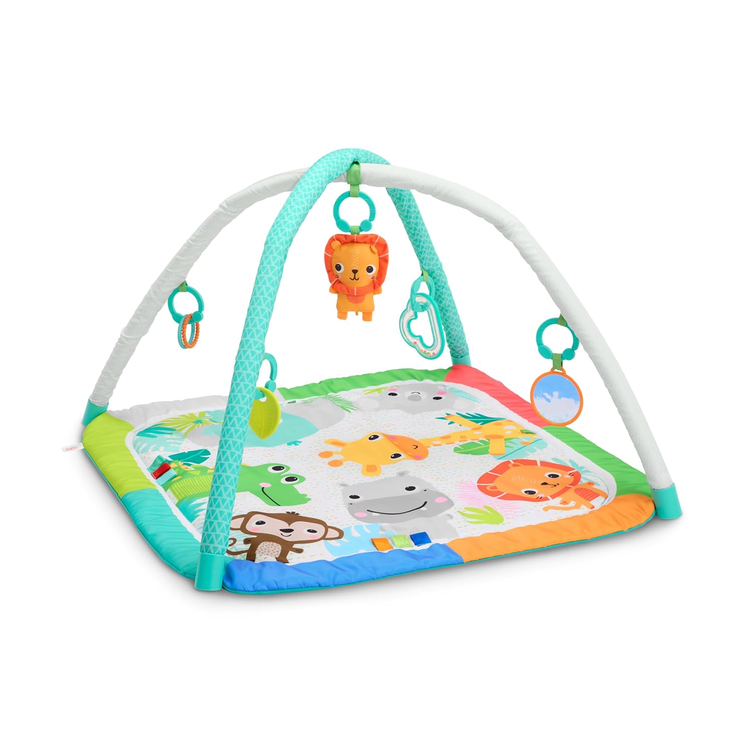 Bright Starts Wild Wiggles Jungle Jubilee Foldaway Activity Gym for Ages Newborn & Up, Unisex Safari Theme with Space Saving Design, 5 Toys Included