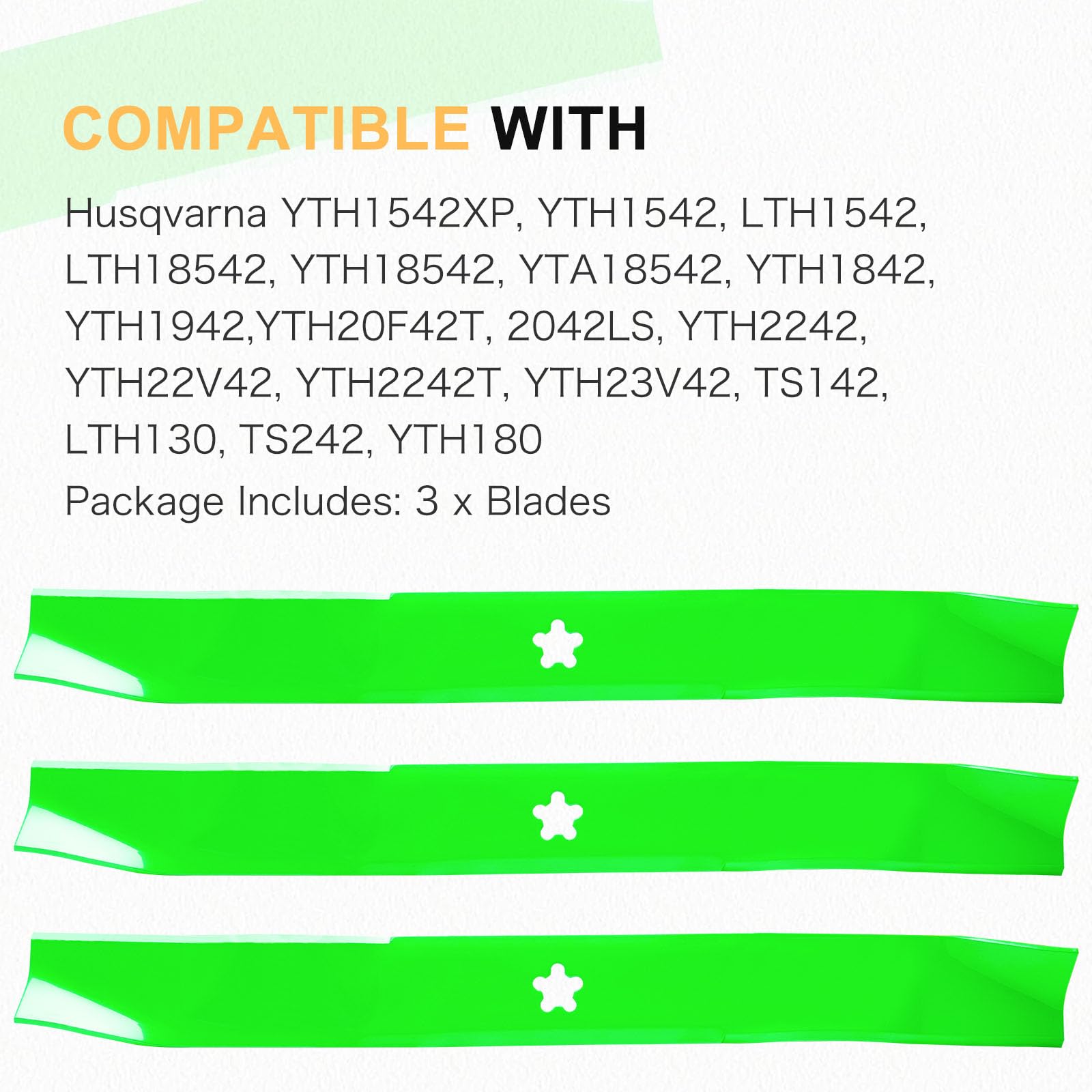 Juego de 3 cuchillas para cortacésped 134149 para manualidades de cubierta de 42 pulgadas Man LT1000 LT2000 YS4500, Hu sqvarna, Pou LAN Pros, reemplaza OEM 5422719, 424752, 777-134149, 532