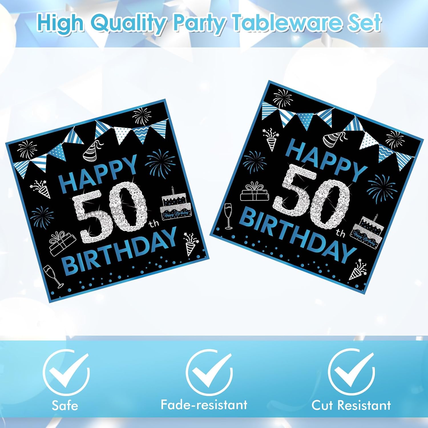 40Pcs 50th Birthday Decorations for Men Women,Black Blue Back in 1976 Vintage 50 Years Old Party Paper Dessert Plates Napkins Cheers to 50 Years Decorations Tableware Kit for Retirement Graduation image 4