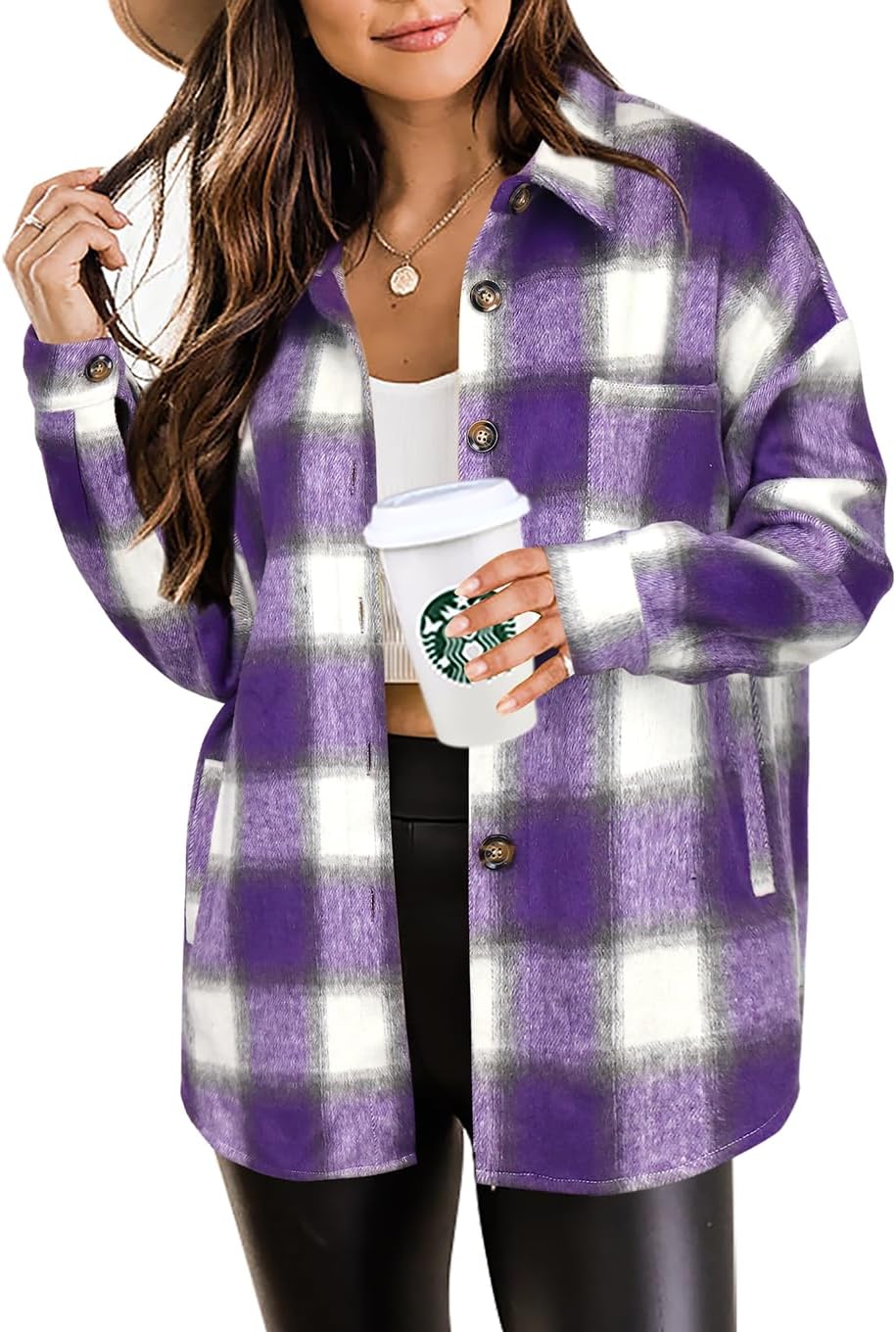 Beaully Women's Plaid Shacket Jacket Long Sleeve Button Down Flannel Shirts Fashion Jacket Fall Winter Clothes - Image 4