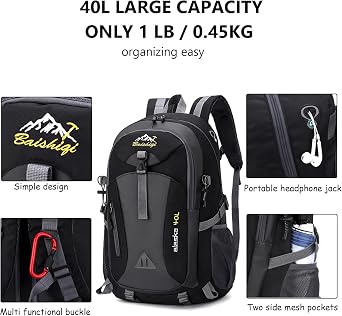 Hiking Backpack 40L Lightweight Foldable Backpack for Men Women Durable Water Resistant Daypack Rucksack for Camping Cycling Climbing Walking Mountaineer Outdoor Sports