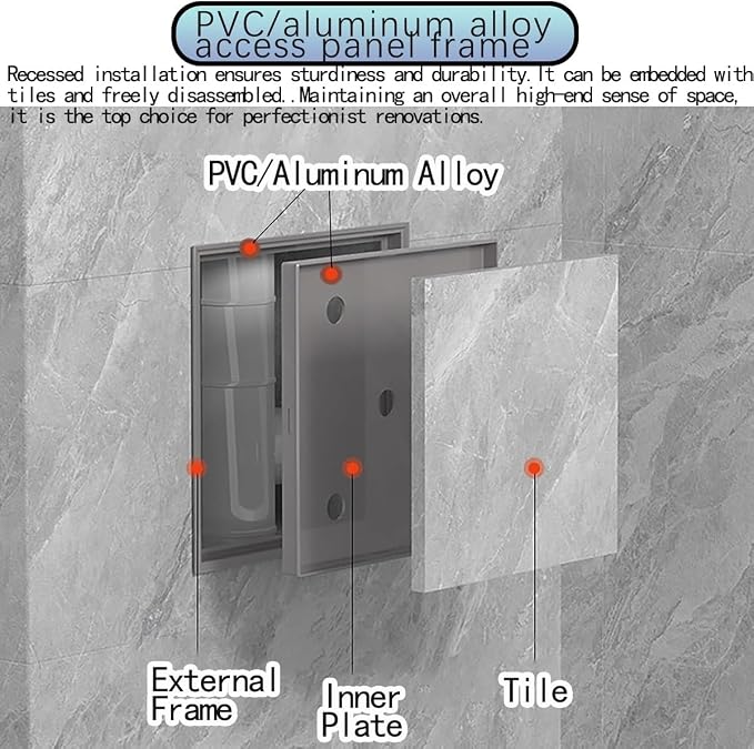 Panel de acceso empotrado sin costuras listo para azulejos para tablaroca, PVC y compuesto de aluminio, trampilla de inspección para paredes de baño y ducha revestidas (aleación de aluminio + blanco, 20 × 30 cm) miniatura 2