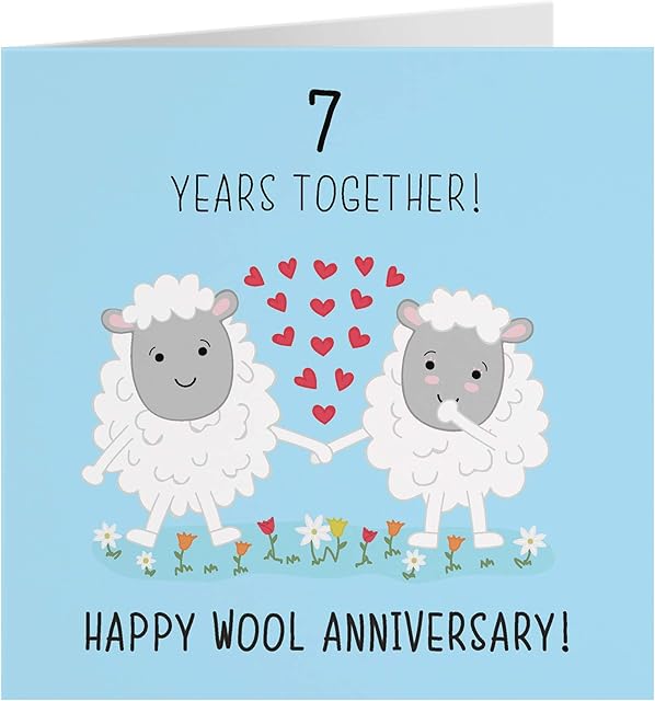 Hunts England 7th Wedding Anniversary Card - Wool Anniversary - Iconic Collection - Standard - 148 x 148 mm