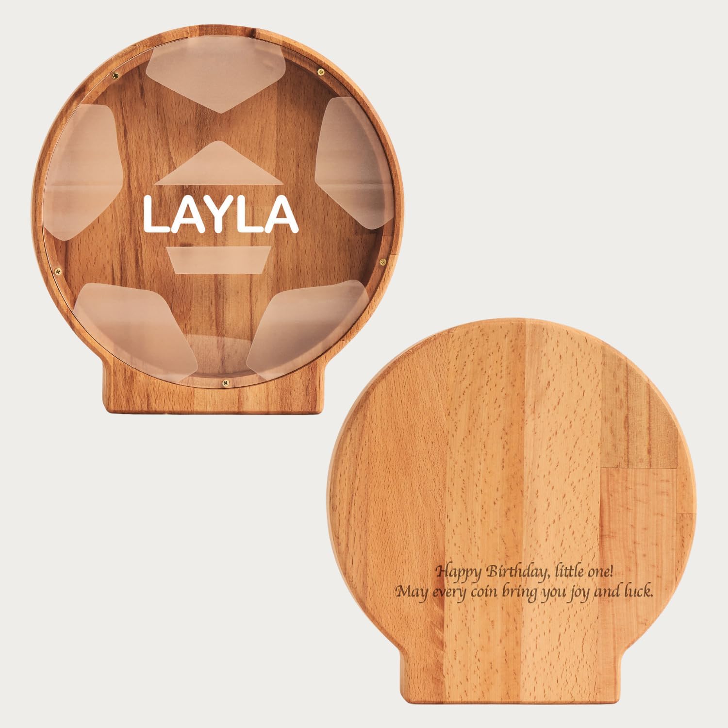 Personalized Soccer Ball Wooden Piggy Bank for Kids image 2