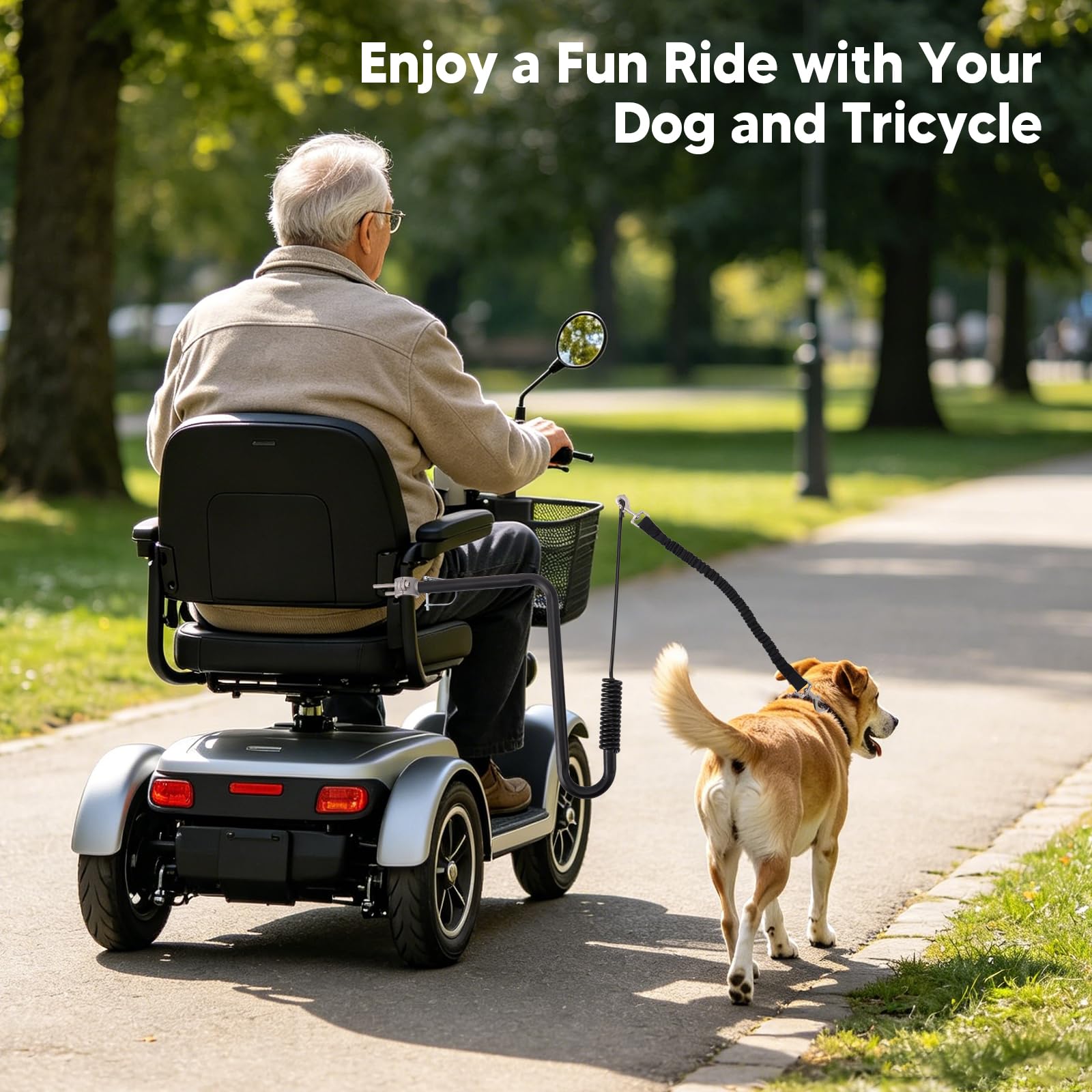 Correa de Perro para Bicicleta con Brazo en U y Amortiguación Doble, Soporte Canino para Ciclismo Montaje Rápido Ajustable Anti-Mordeduras, para Perros Grandes Bicicleta Eléctrica Triciclo, Negro